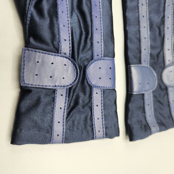 Faux Leather Gloves Black & Yellow Stretchy Lot of 2 Wrist Length Vtg - Picture 2 of 12